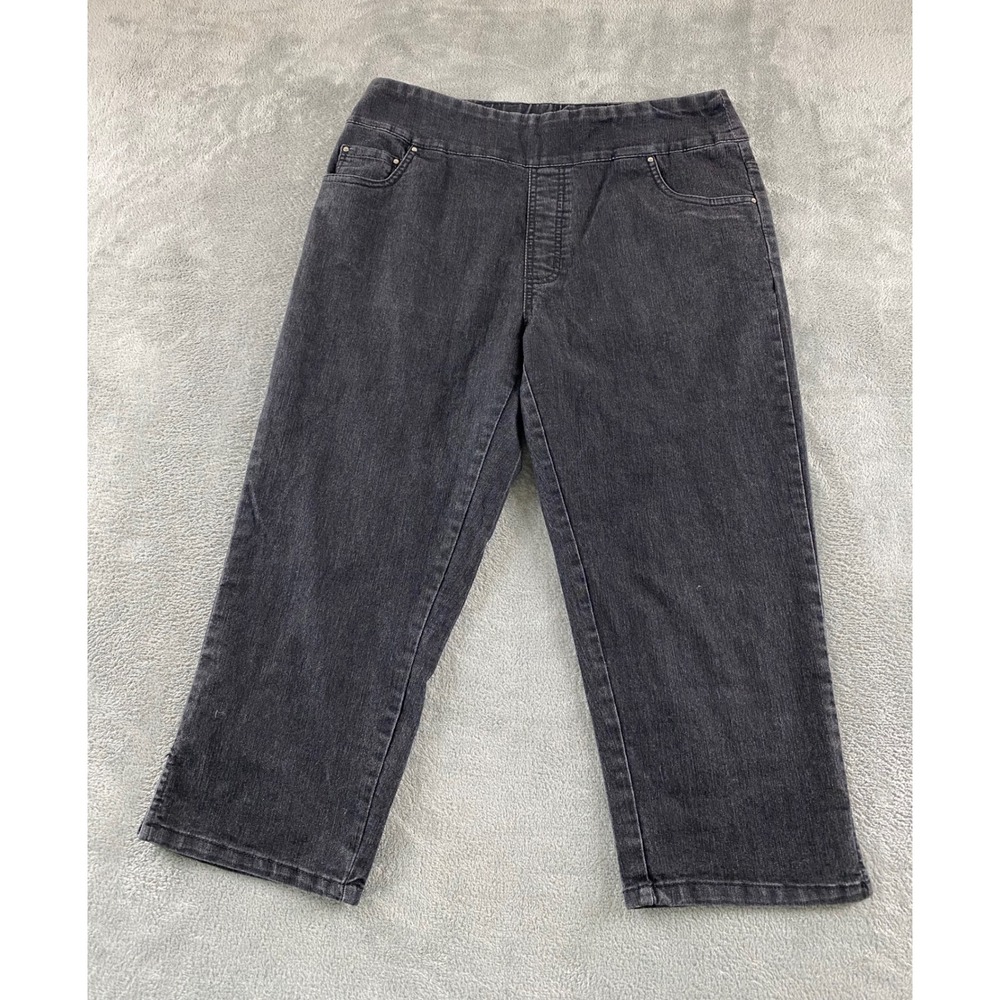 Blair Womens Size 14 Dark Gray Pull On Straight Leg Cropped Stretch Denim Pants